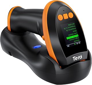 Tera Barcode Scanner Wireless with Screen: Pro Version 1D 2D QR with Setting Keypad Charging Cradle Works with Bluetooth 2.4G Wireless USB Wired Handheld Bar Code Reader HW0009