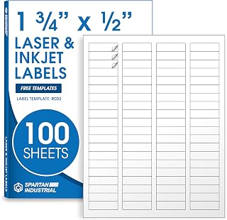 1.75" X 0.5" Matte White Return Address Labels (100 Sheets, 8000 Stickers) | Mailing Labels for Envelopes, File Folder Stickers for Laser & Inkjet Printers - Spartan Industrial Template R002