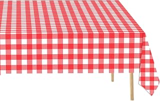 2 Pcs Red Gingham Tablecloth 54 × 108 Inches Red and White Checkered Table Cloth Disposable Plastic Red Plaid Rectangular Tablecloth for Outdoor Picnic,Birthday,Party