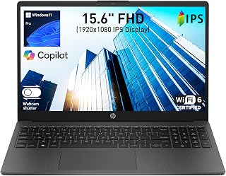 HP 255 G10 Business Laptop, AMD Quad-core CPU, 16GB RAM, 512GB SSD, W11 Pro | 15.6" Full HD Display, Webcam w/ shutter, Numeric Keypad, Microsoft Copilot, HDMI, Wi-Fi 6, Dark Ash Silver
