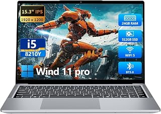 2026 Laptop,15.3 Inch Laptop with i5-8210Y(Up to 3.6GHz), 24GB RAM 512GB SSD,FHD IPS 1200p,180°Open Portable Laptop, WiFi 5, UHD Graphics, Win 11 Pro Laptops for Business Light Gaming
