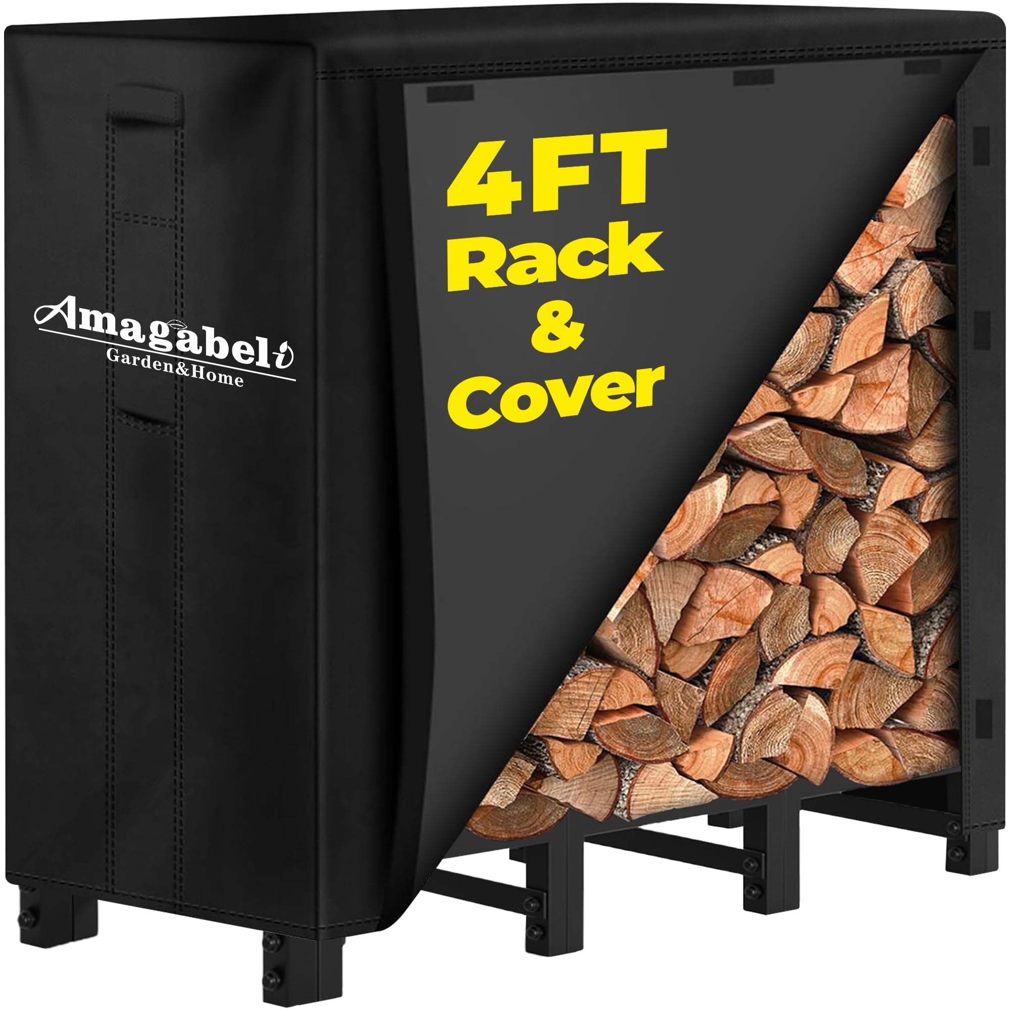 Amagabeli 4ft Firewood Log Rack with Cover Outdoor Heavy Duty Firewood Rack With