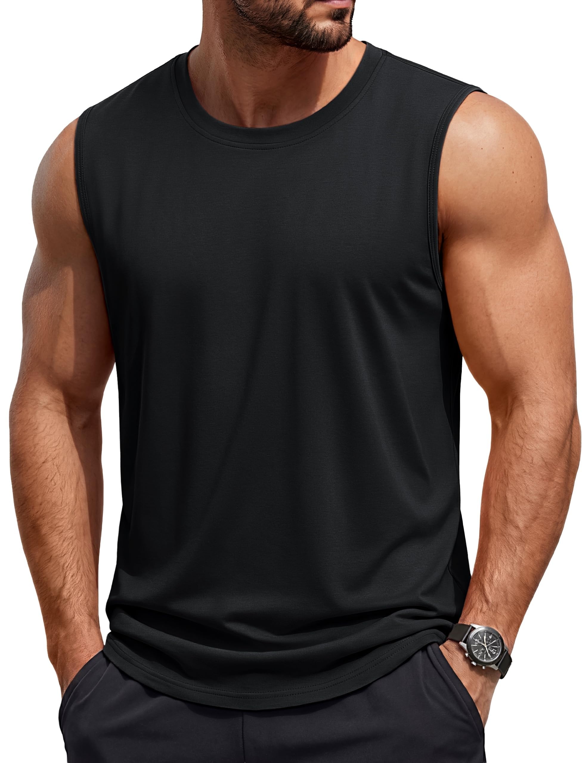 TACVASEN White Tank Tops Men Sleeveless Shirts Cotton Workout Gym Gilets Athleti