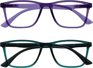 OPULIZE NYX Women's & Men's Anti-Glare UV400 Lightweight Rectangular Glasses - Purple Turquoise - + 0.00 Pack of 2