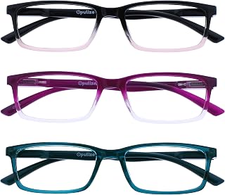 OPULIZE SEE Blue Light Blocking Reading Glasses for Men Women Anti Glare Lenses UV Protection Rectangular, 3 Pack - Pink / Purple / Turquoise