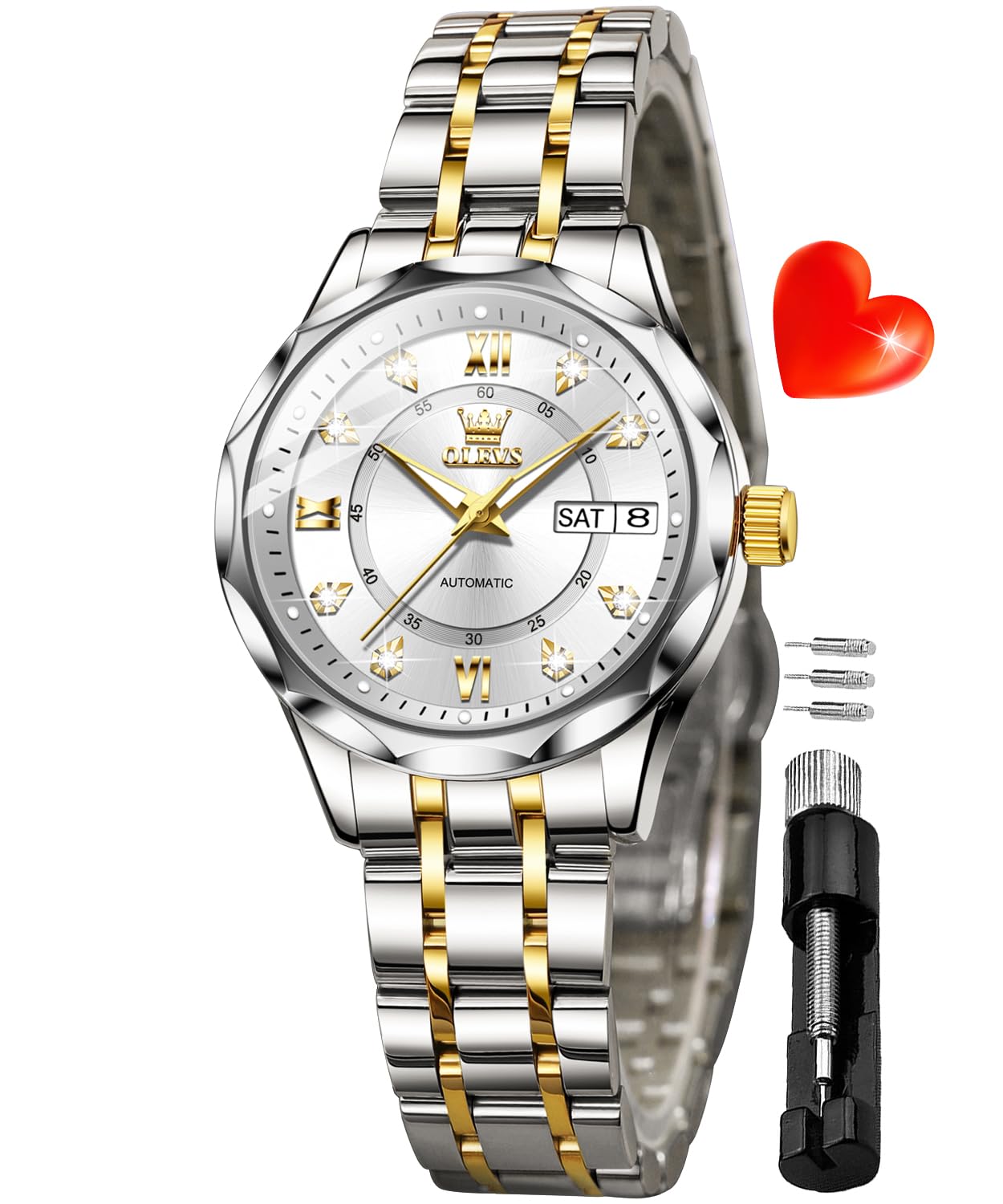 OLEVS woman stainless steel wrist watch mechanical automatic gold luxury self wi