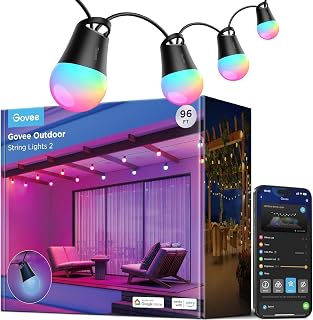 Govee Outdoor Smart String Lights2, 30M Dimmable RGBICW Outdoor Lights,IP65 | 16 Million Color and 47 Scene Modes, 100lm per LED Last for 25,000h, Works with Alexa, Google Assistant