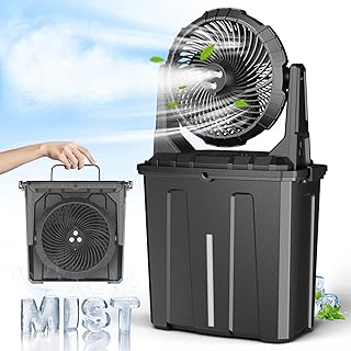 Ausic 10″ 9L Portable Misting Fan, [Max 55Hrs] Golf Cart Mister Fan for Outside Patios, 20000mAh Outdoor Rechargeable Battery Operated Water Cooling Fan, Summer Camping Essentials - 3 Spray Misters