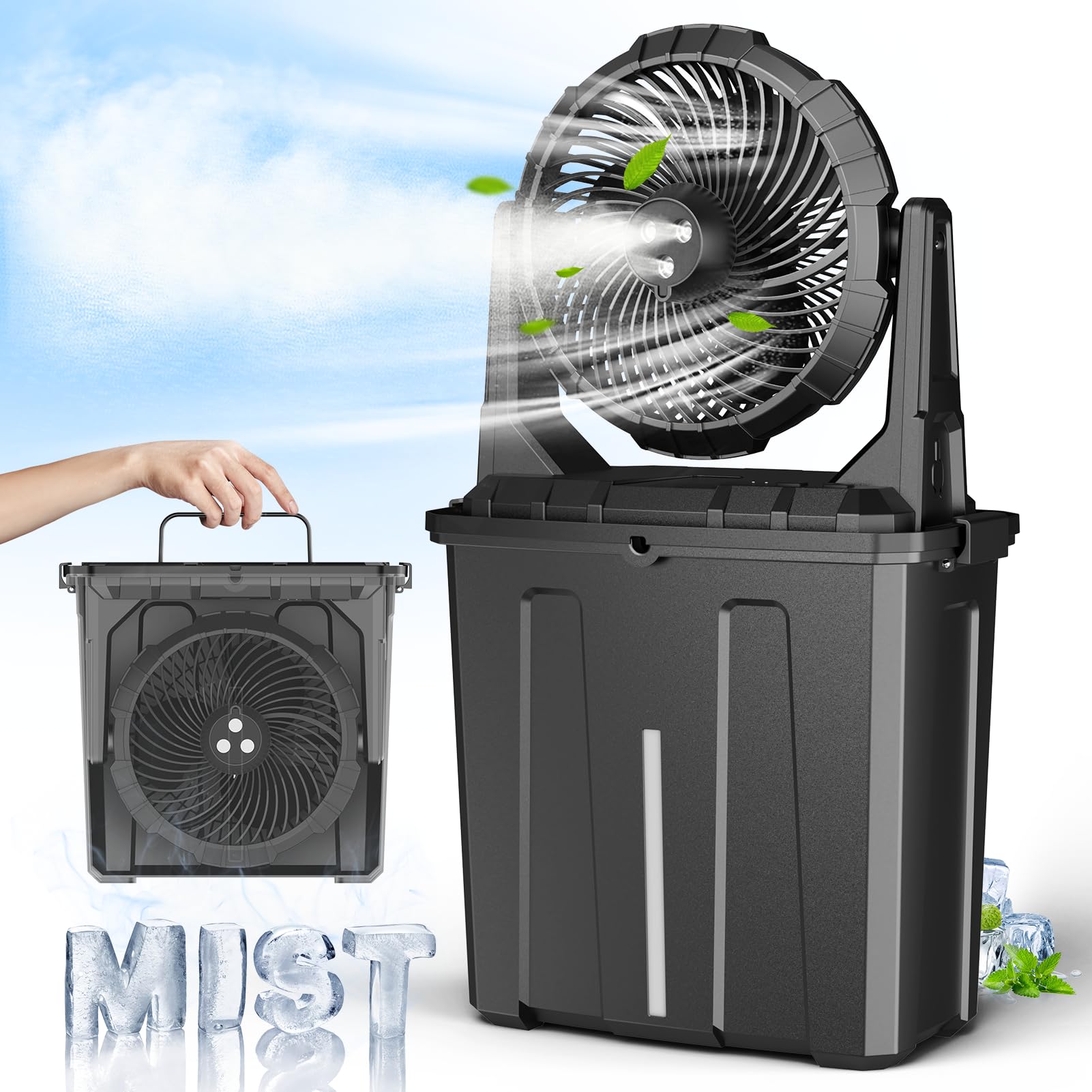 Ausic 10″ 9L Portable Misting Fan, [Max 55Hrs] Golf Cart Mister Fan for Outside 