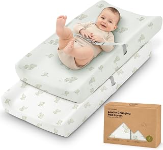 2-Pack Organic Changing Pad Covers for Girl, Boy, 100% Cotton (Elly) | 34x18, Soft Diaper Changing Table Pad Cover, Contour Baby Changing Pad Sheets, Gender Neutral Liners, Nursery Dresser, Fitted
