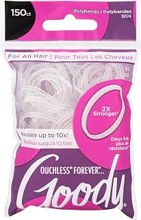 Goody Ouchless Forever Polyband Hair Ties, 150 Ct, Clear, Elastic Bands, Easy Glide, Ultra-Strong Hold Styling Accessories for Women &amp; Men, Secure Hold Ridge Design, All Hair Types