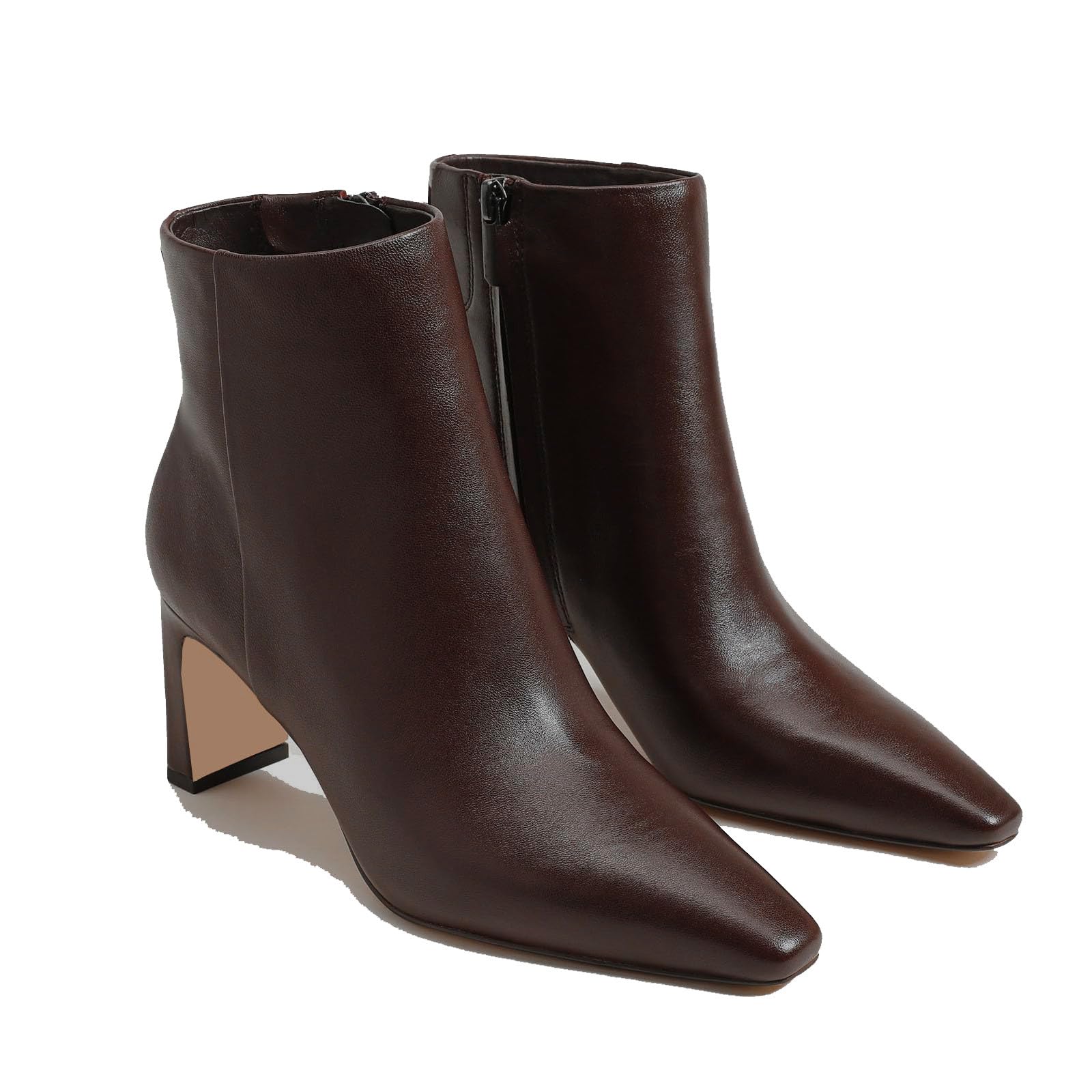 Women's Ankle Boots Chunky Low Heel Square Toe Heeled Booties with Side Zipper F