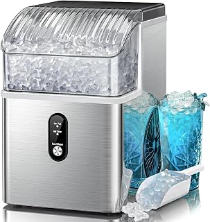 Kismile Nugget Ice Maker Countertop, 35 lbs/Day, Stainless Steel | Portable Sonic Ice Maker & Pebble Ice Machine, First Ice in 7 Mins, 43 dB Quiet, One-Touch Self-Cleaning for Home & Office