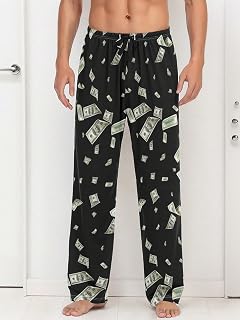Mens Black Cat Print Pajama Pants Lounge Pants Drawstring Elastic Waist Sleepwear Pants
