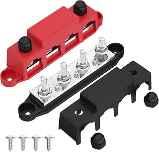 Joinfworld Bus Bar 12V 250A Power Distribution Block with 4 x 5/16"(M8) Stud Terminals 12 Volts Battery Busbar Terminal Block for Automotive, Car, Boat, Solar Wiring - Negative&Positive