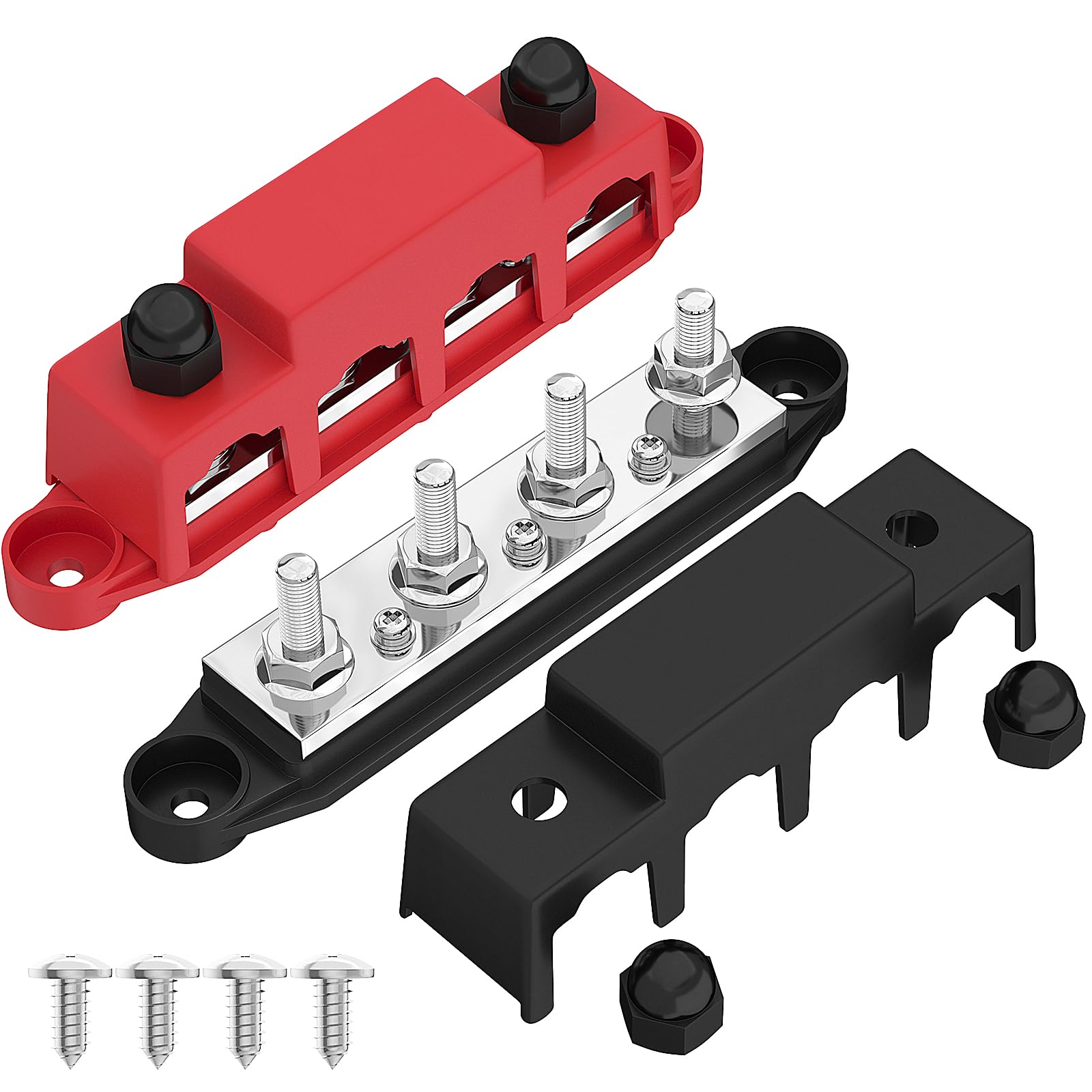 Joinfworld Bus Bar 12V 250A Power Distribution Block with 4 x 5/16"(M8) Stud Ter