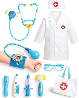 Doctor Kit for Toddlers 3-5 with Costume, Bag & Stethoscope Dress Up | Pretend Play Toys Toddler Toys 2-3 Kids Doctors Play Set for 2 3 4 5 6 Year Old Girls Boys Halloween Birthday Gifts 10Pcs