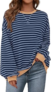 PRETTYGARDEN Womens Striped Oversized Sweatshirt Lightweight Fall Clothes