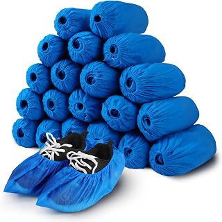 Annhua Shoe Covers Disposable 200 Pcs Non-Woven Fabric Overshoes with Elastic Band, Blue Non-Slip Shoe Protector Covers for Indoor and Outdoor Usage - One Size Fits All