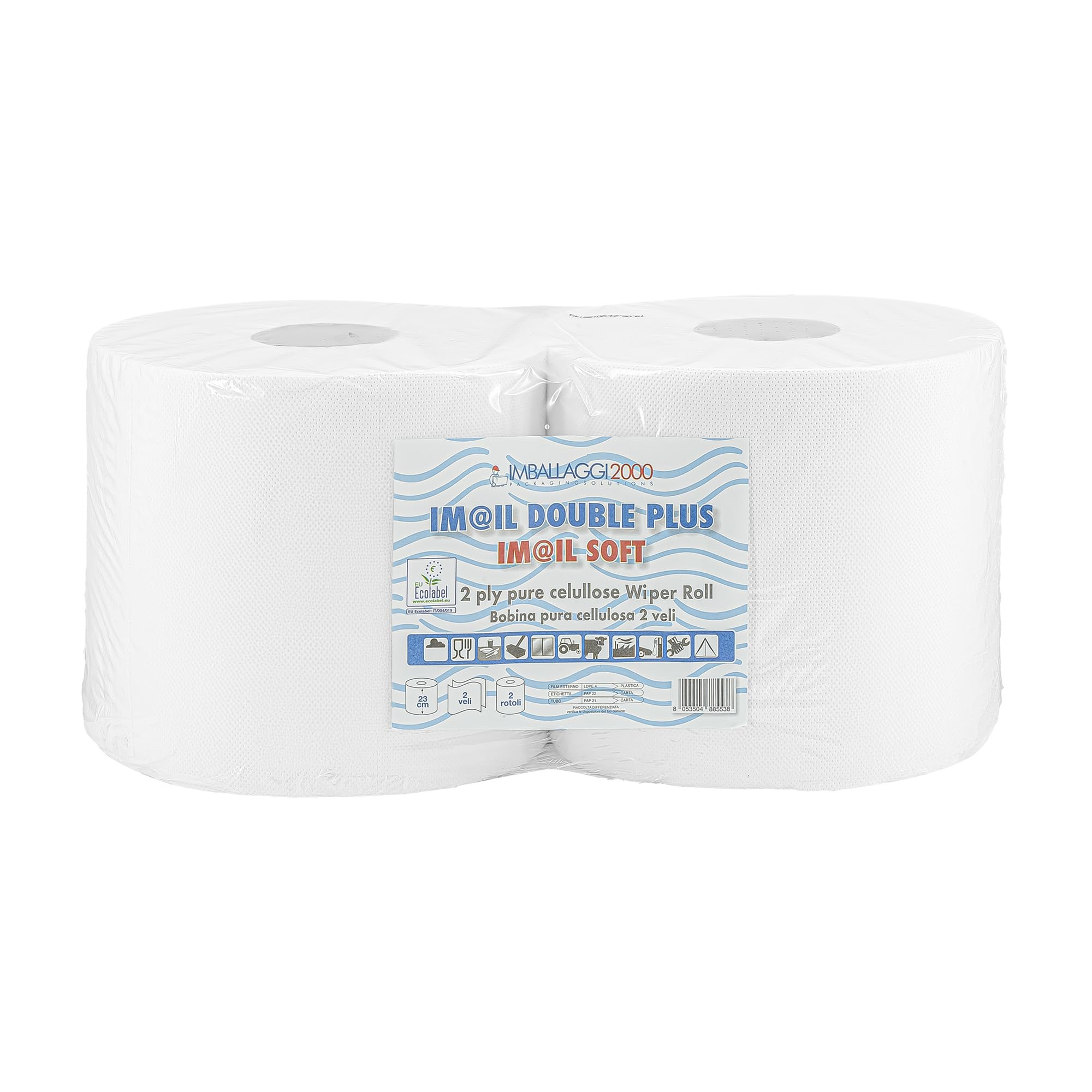 IMBALLAGGI 2000 - Towel Rolls with Spool 23H cm and 25.5 cm Ø cm, 2 x 1600 Squar