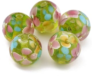 20pcs 12mm Round Lampwork Glass Beads Plum Flower Petals Loose Spacer Beads with Hole for DIY Pen Keychain Bracelet Necklace Jewelry Making Hole:1.8mm