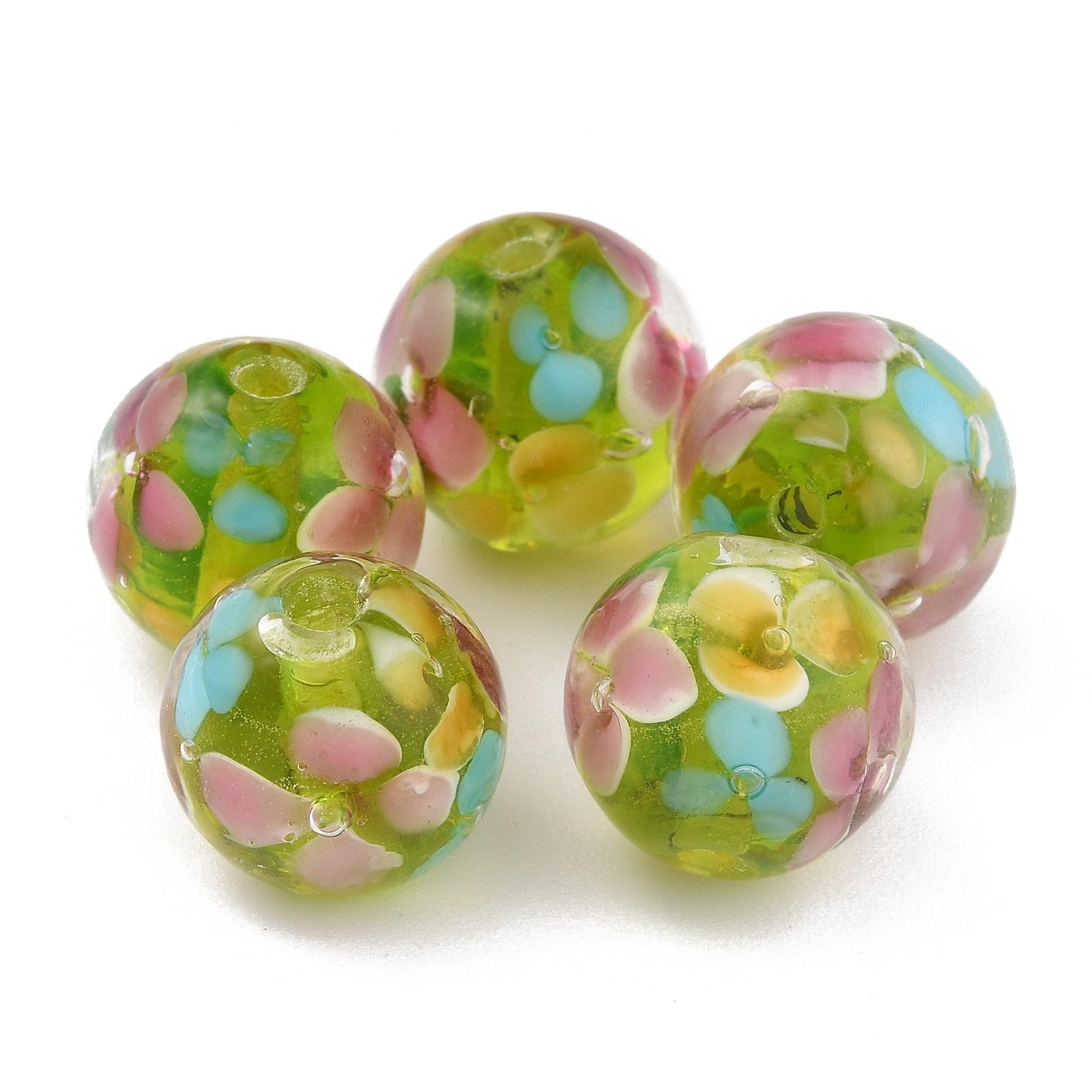 20pcs 12mm Round Lampwork Glass Beads Plum Flower Petals Loose Spacer Beads with
