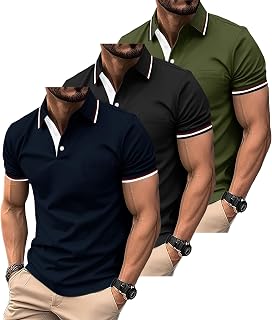 ZITY Polo Shirt for Men 3 Pack Short Sleeve Polo Shirt Golf Work Breathable Casual T-Shirt with Pocket Summer Three Pieces T Shirt for Vacation
