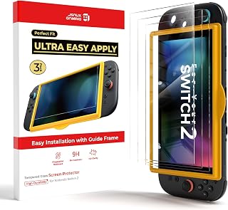 JSAUX 3-Pack Ultra HD Screen Protector for Nintendo Switch 2 | with Guide Frame, Easy to Install, 99.99% Clarity, Full-Screen Coverage, 9H Glass, Anti-Fingerprint, Scratch Resistant