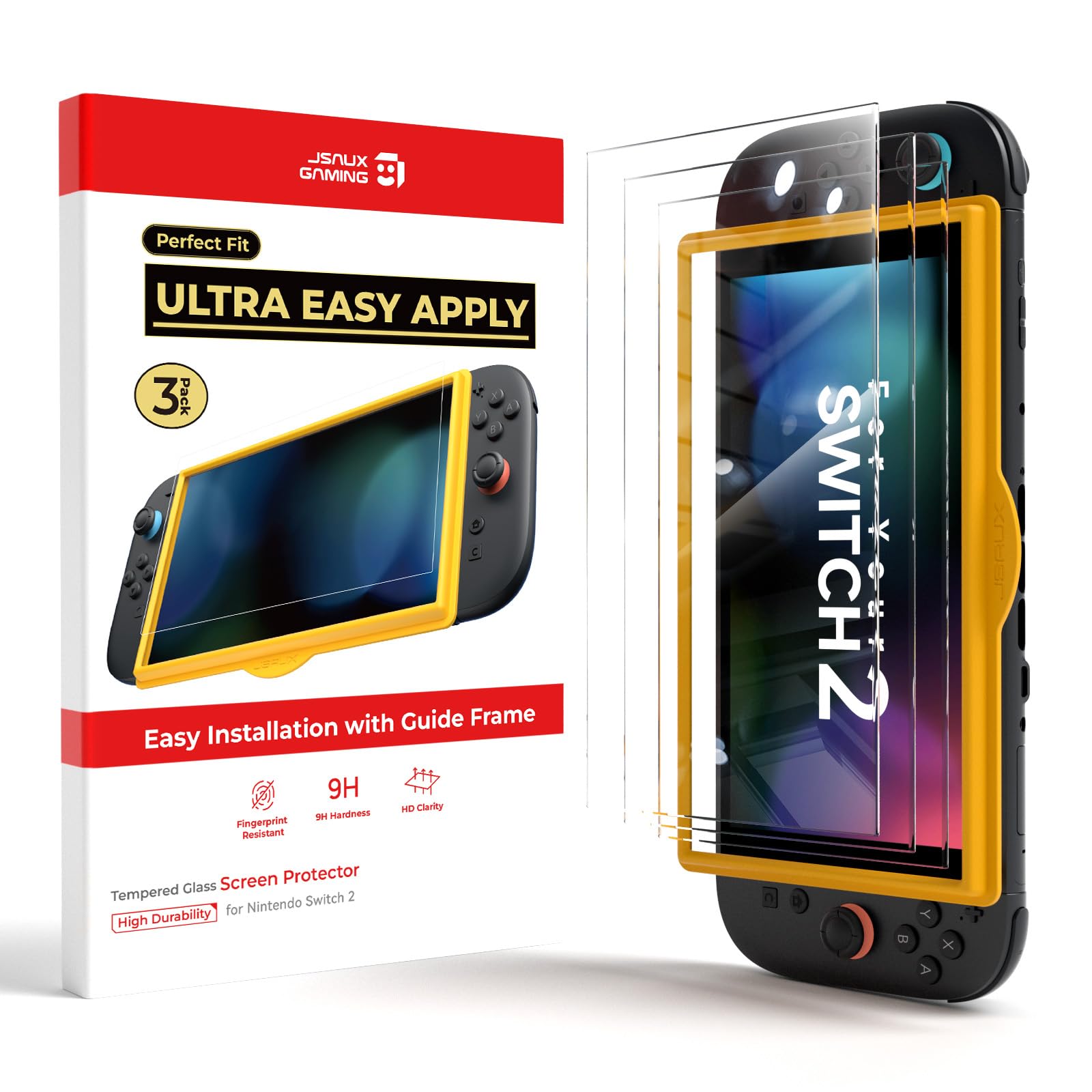 JSAUX 3-Pack Ultra HD Screen Protector for Nintendo Switch 2 | with Guide Frame,
