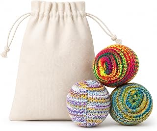 3 Pack Hacky Sack Footbags,60g Weighted Hand Crocheted Kick Sack Balls for Outdoor Play, Party Games & Coordination Training