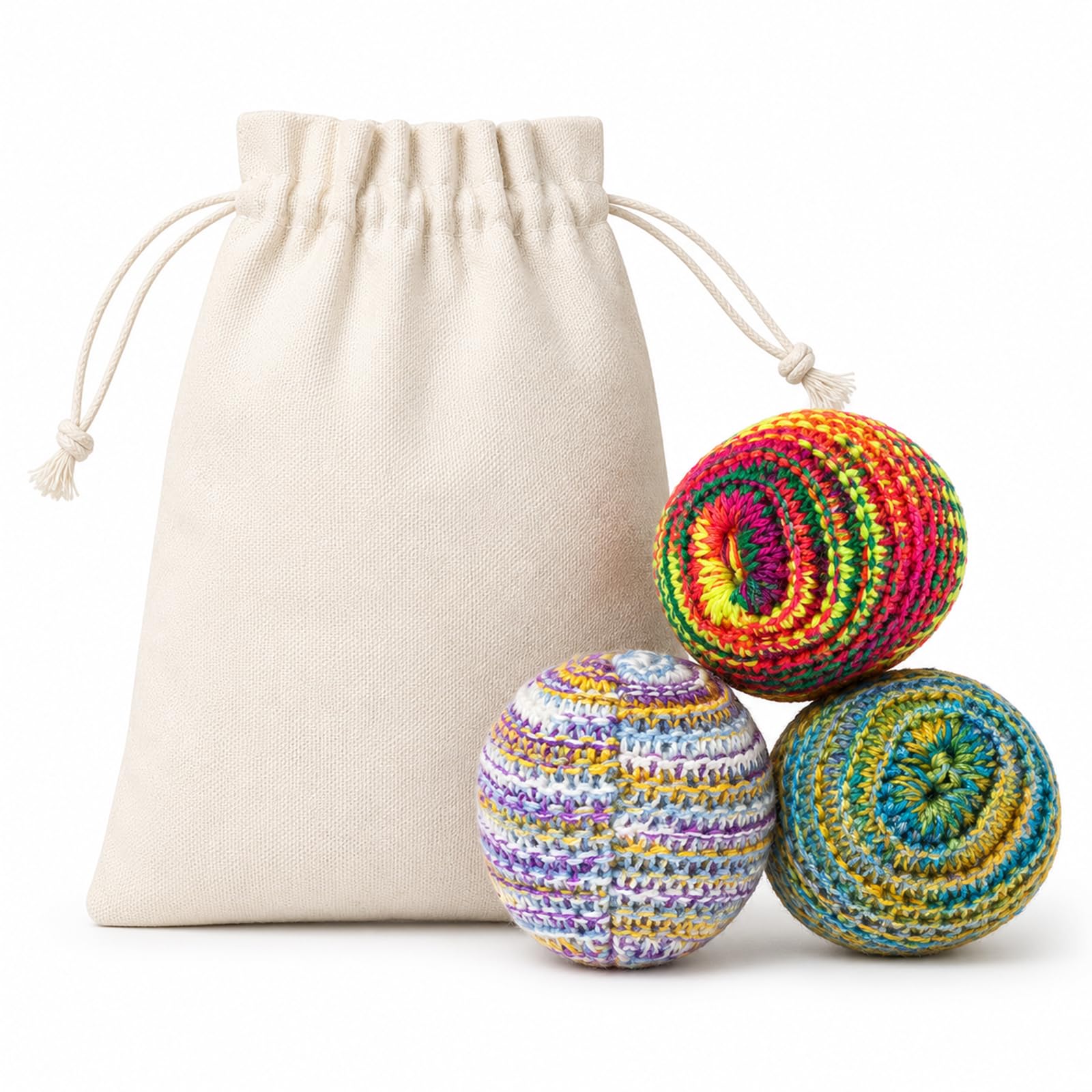 3 Pack Hacky Sack Footbags,60g Weighted Hand Crocheted Kick Sack Balls for Outdo