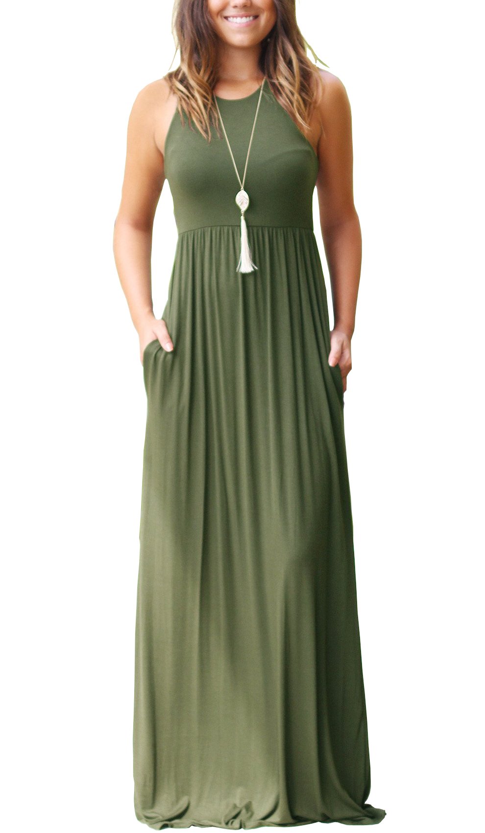 GRECERELLE Women's Summer Sleeveless Casual Long Tank Maxi Dress with Pockets (X