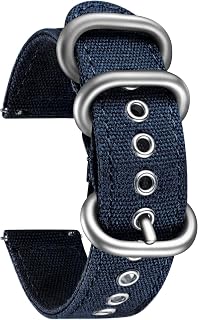 BINLUN Canvas Watch Bands Replacement Sail Cloth Cotton Fabric Watch Straps Soft Quick Release Watchbands in Black Khaki Army Green Blue with Black/Silver Buckle for Men Women 18/20/22/24mm