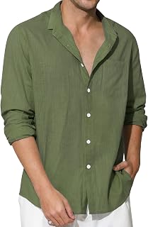 Enlision Men's Linen Shirts Long Sleeve Summer Cotton Casual Henley Shirts Mao Neck Solid Color Elegant Beach Wedding Holiday S-4XL