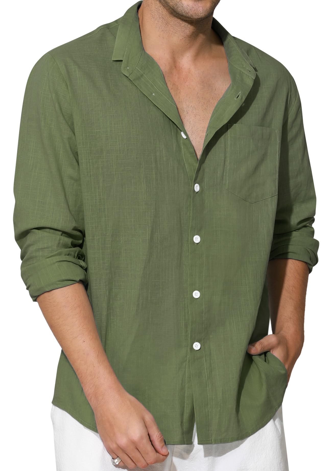 Enlision Men's Linen Shirts Long Sleeve Summer Cotton Casual Henley Shirts Mao N