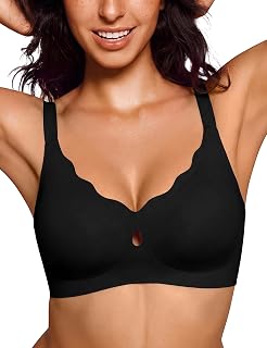 Bresdk Wireless Bras for Women Seamless Full Coverage Comfort T-Shirt Jelly Bra with Scalloped Neckline S-3XL