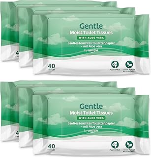 by Amazon Gentle Moist Toilet Tissues with Aloe Vera, Flushable, 240 Count (6 Packs of 40 sheets)