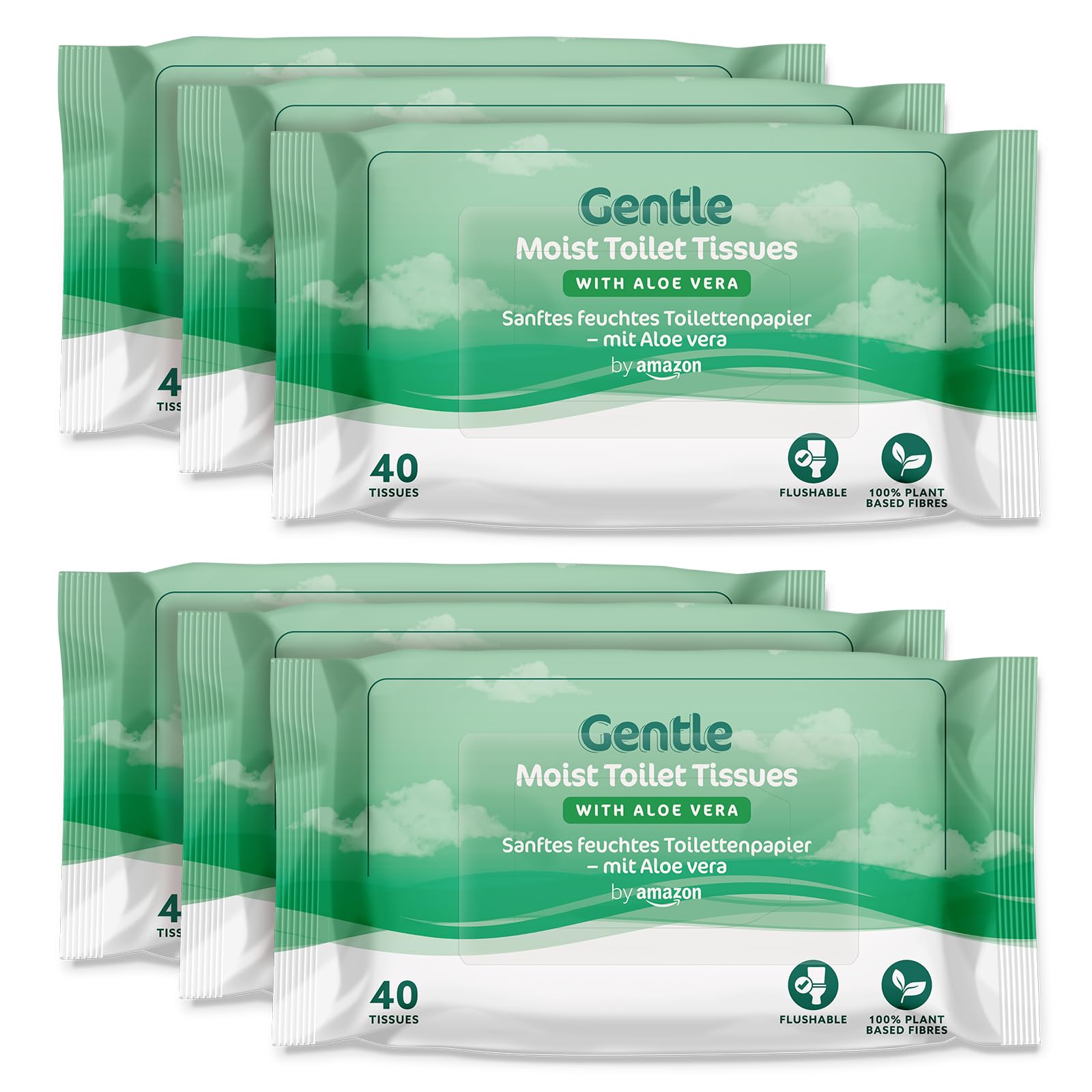 by Amazon Gentle Moist Toilet Tissues with Aloe Vera, Flushable, 240 Count (6 Pa