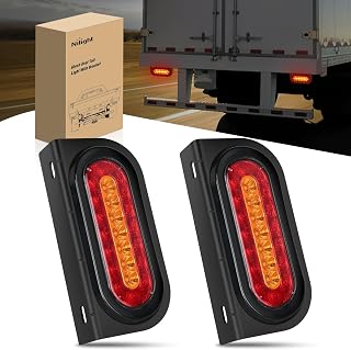 Nilight 6 Inch Oval Trailer Tail Light 2 PCS Red Brake Stop Amber Left Right Turn Signals Light with Flush Mount Grommets Plugs Mounting Brackets for RV Truck Trailer Luggage Rack