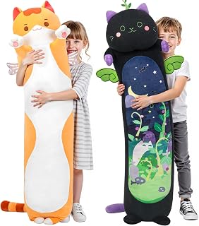 Mewaii Body Pillow Long Cat Plush Brown 53 in, Extra Filling Soft Cute