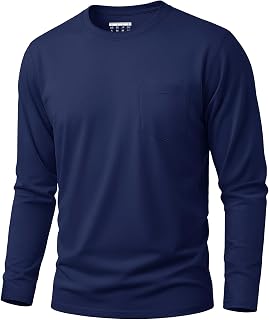Cavva Men's Cotton Long Sleeve T-Shirt with Pockets Basic Crew Neck Long Sleeve Fall Tops