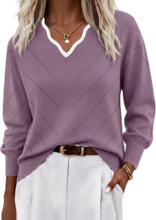 Ekouaer Maglioni da donna con scollo a V autunnali a maglia leggera a
