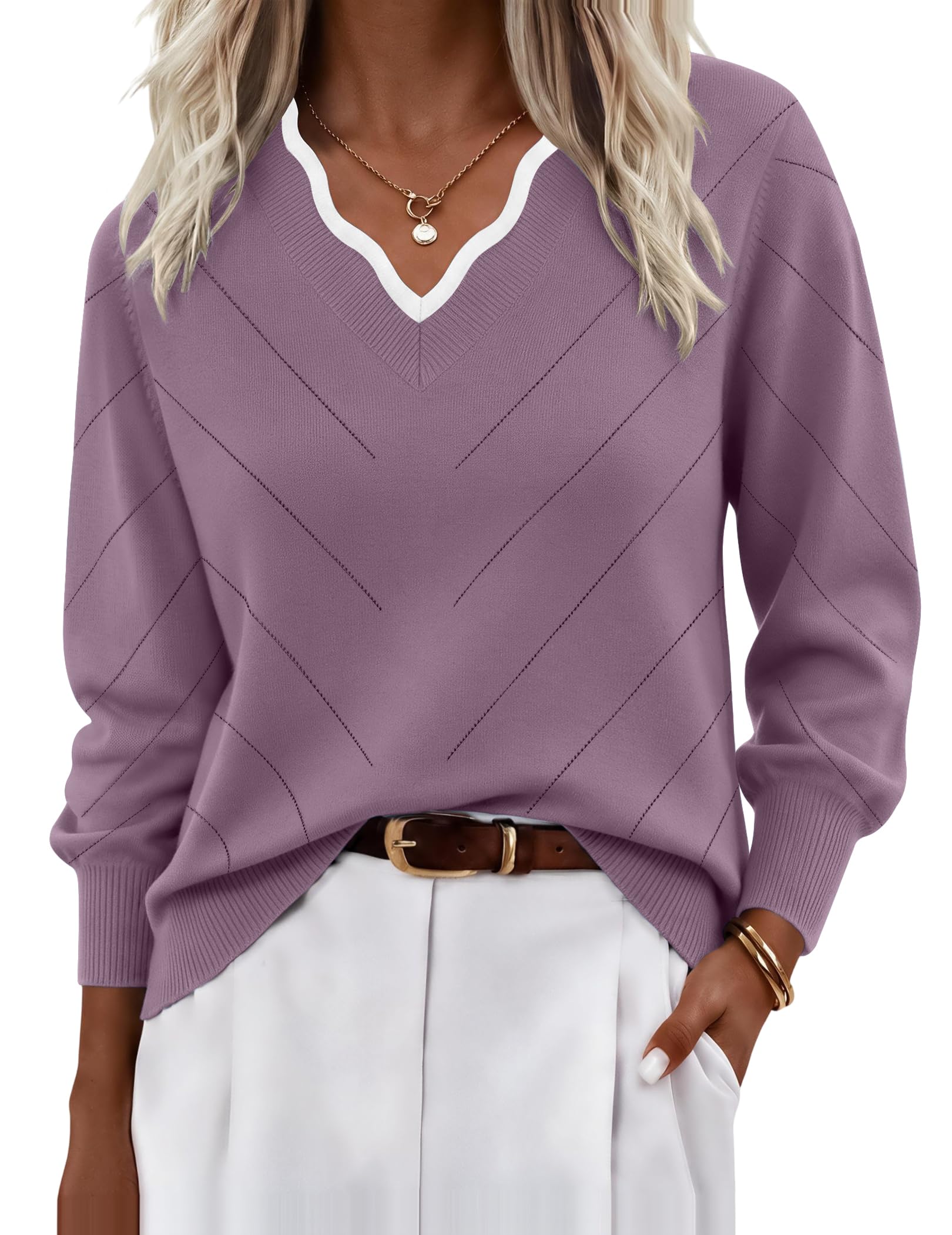 Ekouaer Maglioni da donna con scollo a V autunnali a maglia leggera a