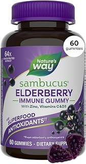 Nature's Way Sambucus Elderberry Gummies for Immune Support* Ages 4+, 60 ct | Immune Gummy with Black Elderberry Extract, Vitamin C, D3, Zinc, and Superfood Antioxidants*, Adults & Kids Ages 4+