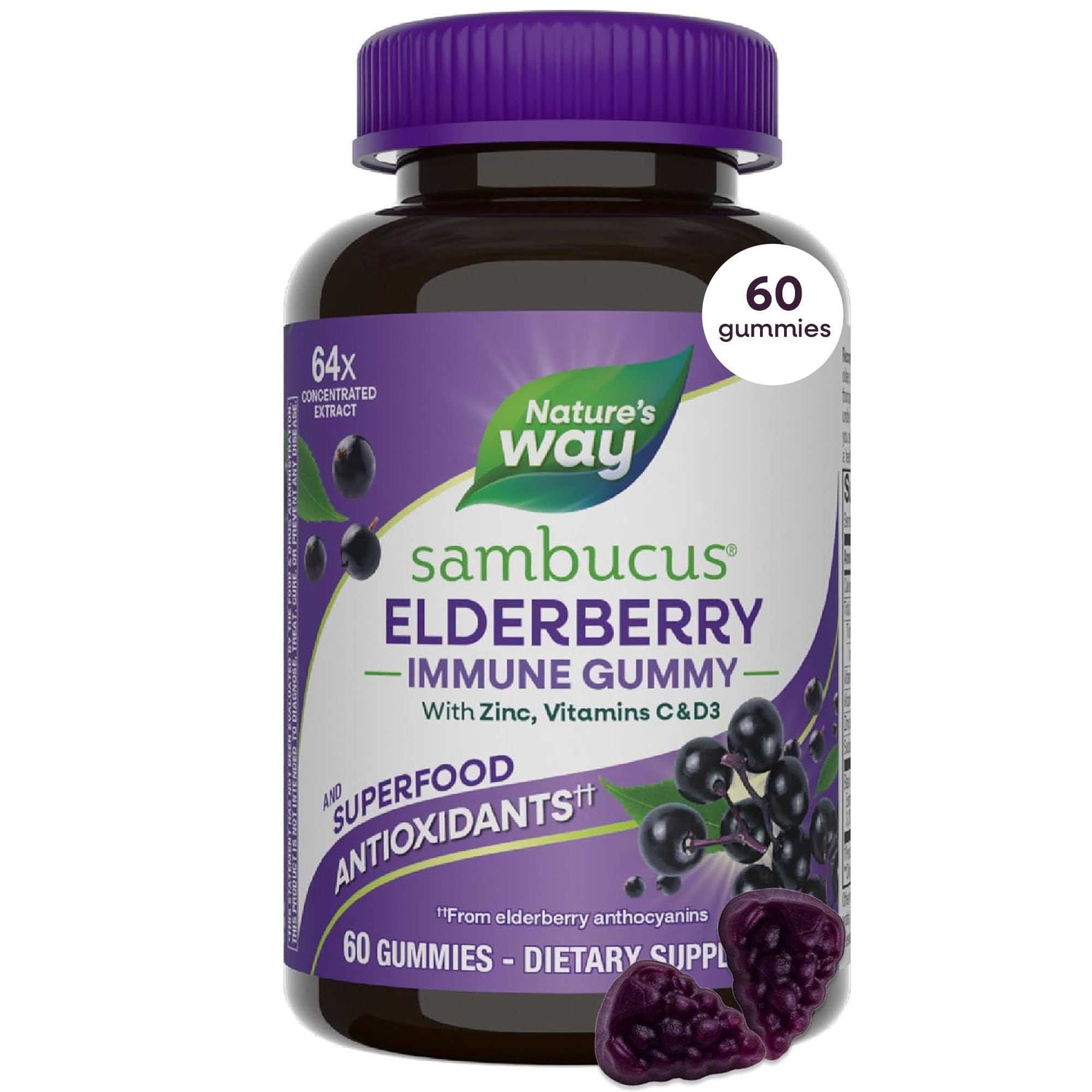 Nature's Way Sambucus Elderberry Gummies for Immune Support* Ages 4+, 60 ct | Im