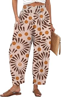 TARSE レディース リネン ワイドレッグパンツ バギー ハイウエスト パラッツォパンツ