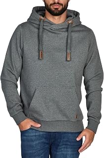 riverso Men's Hooded Jumper RIVNiklas Pullover Sweatshirt Hoodie Hood Kangaroo Pockets Cross Over Collar Regular Plain Cotton Grey Brown Green Red Blue Black S M L XL 2XL 3XL 4XL 5XL