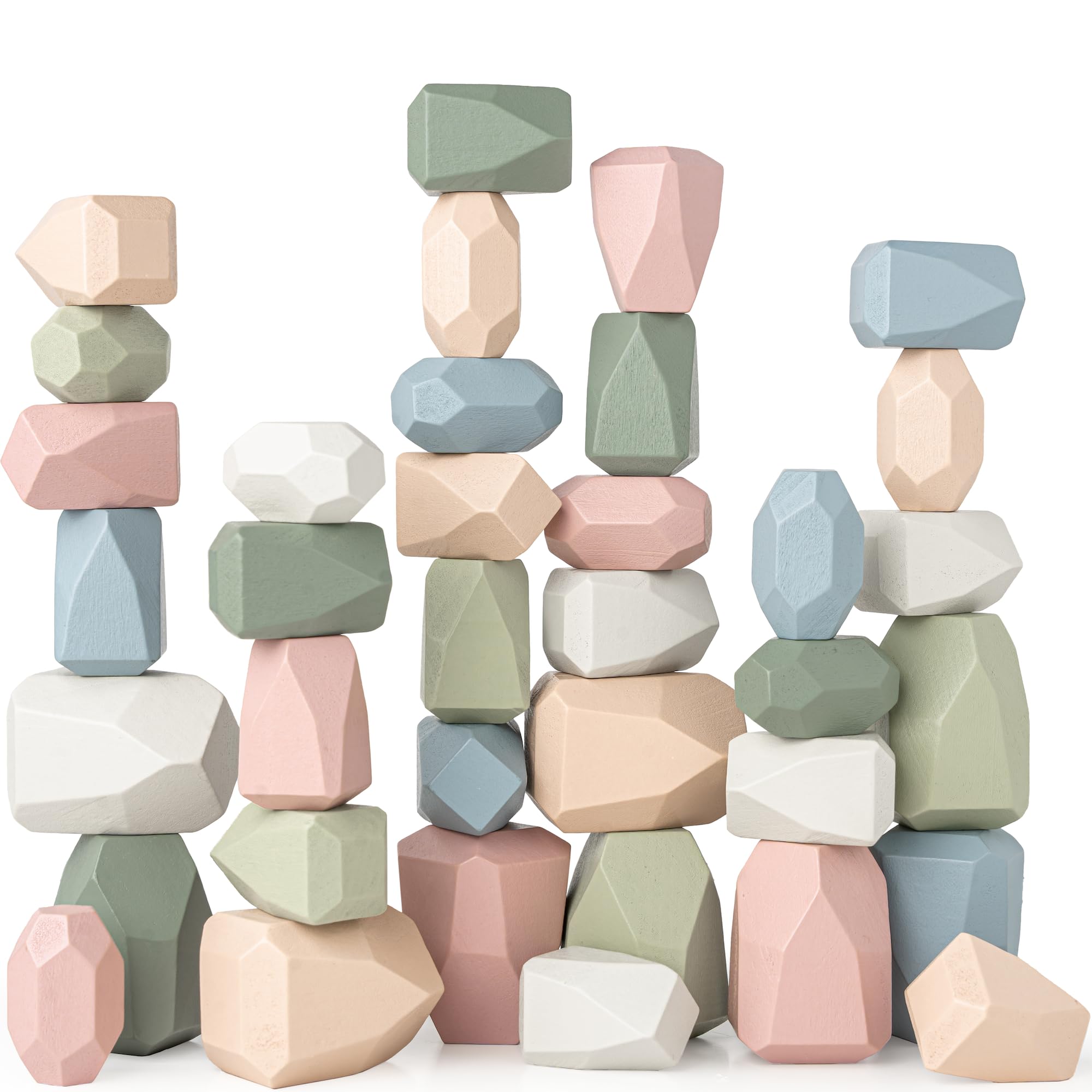 Comfy Cubs Stacking Rocks 36 Pieces, 36 Months, Educational Wooden Stacking Toy 