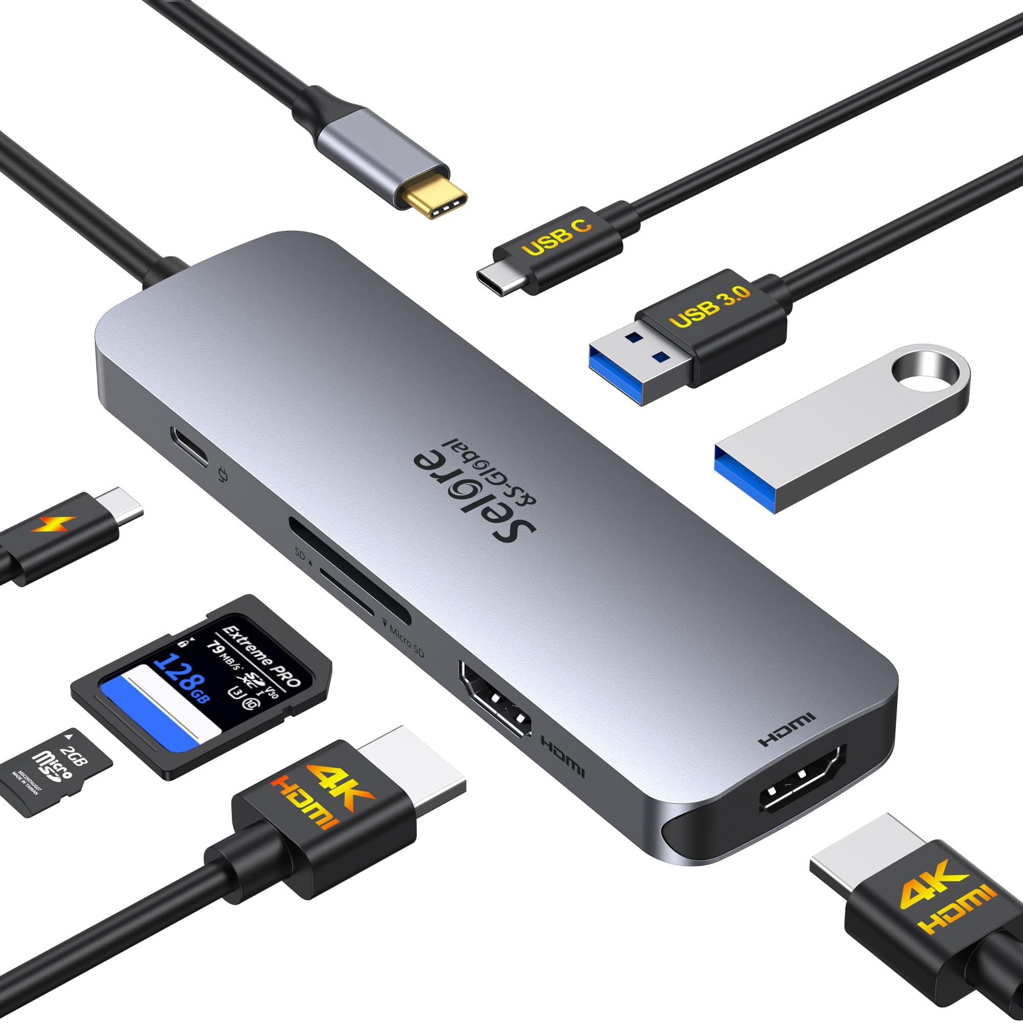 Selore USB C Docking Station Dual Monitor, USB C to Dual HDMI Adapter | Dual 4K@