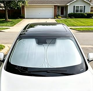 Car Sun Shades, 2 Ply Foldable Windshield Sun Shade with UV and Heat Blocking Fits Most Cars, SUVs and Sedans